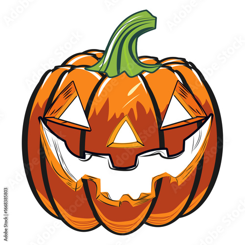 Spooky Jack-o'-lantern Halloween pumpkin with carved face.