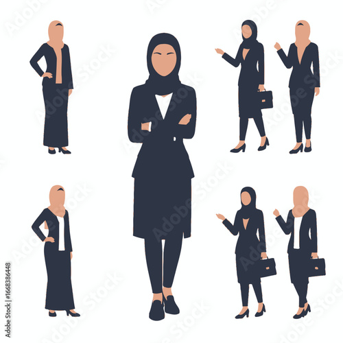 A set of vector elements of islamic women hijab fashion style dress