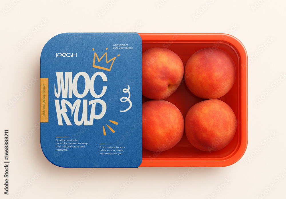 Template Peach Packaging Box Mockup – Fresh Fruit Tray, Plastic Food ...