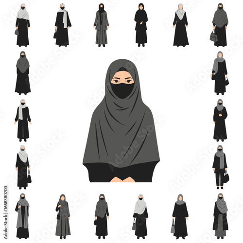 Various hijab styles showcased.  Elegant and diverse fashion for Muslim women.