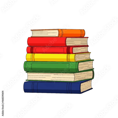 A colorful stack of books, various hues, arranged neatly