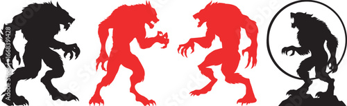 Werewolf silhouette vector art illustration pack for halloween and horror themed design projects stock image