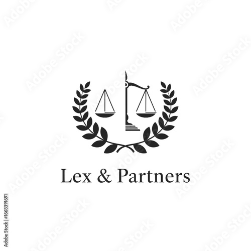 Elegant logo for Lex & Partners, featuring scales of justice and laurel wreath.