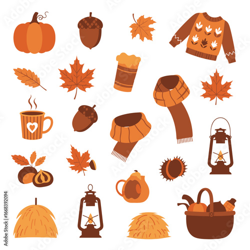 A delightful collection of autumnal elements, perfect for fall-themed designs.