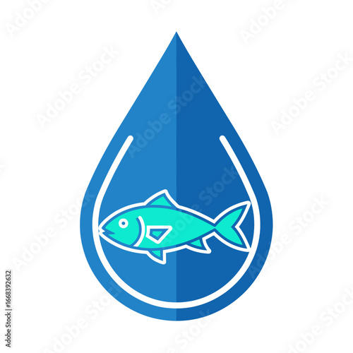 A stylized logo depicting a teal fish inside a blue water drop.
