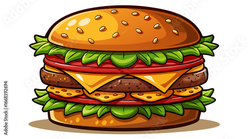  
Very beautiful Double cheeseburger isolated on transparent background- two juicy beef patties, double layers of melted cheddar cheese, pickles, onions, and a special white background