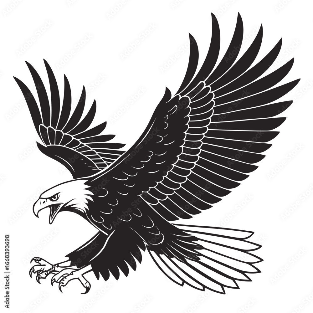 Obraz premium Powerful black eagle in dynamic flight silhouette vector graphic vector