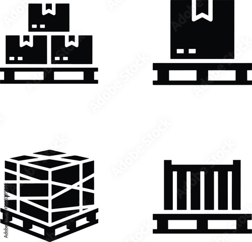 Boxes stacked on wooden pallets being prepared for shipping in a warehouse, showcasing logistics and transportation operations.