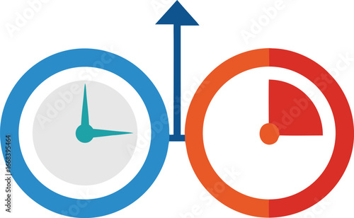 Two clocks side by side with forward arrow symbol illustrating time progression