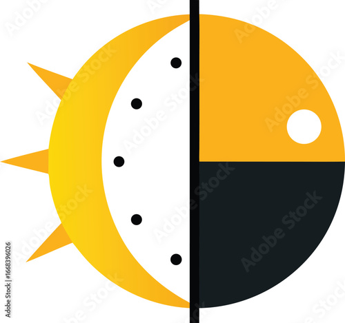 Vector clock split sun moon illustration symbol time day night cycle