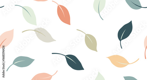 Delicate falling autumn leaves in soft pastel colors on a white background