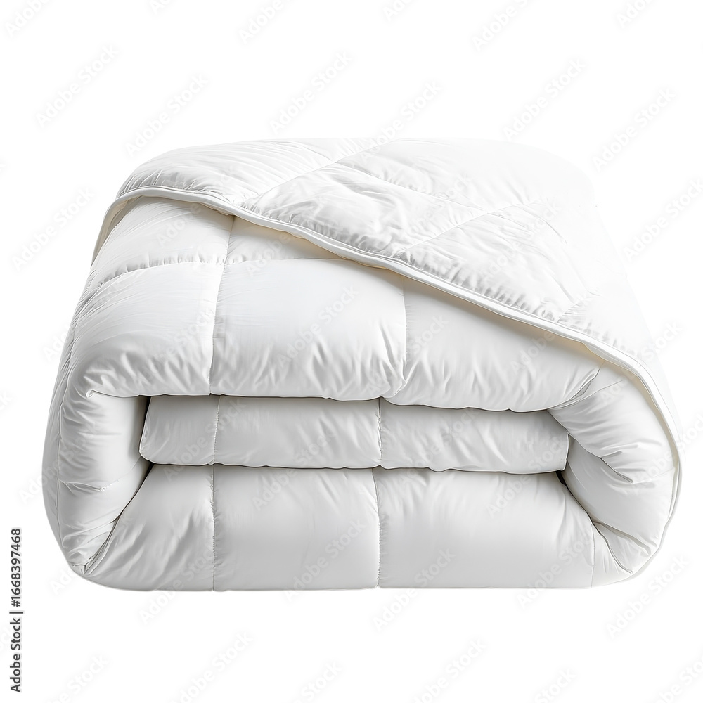 Obraz premium Cozy white comforter folded neatly on a soft surface for home decoration and comfort on transparent background