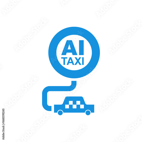 AI Taxi logo design with blue circle and car icon. Vector illustration symbolizing autonomous taxi service, artificial intelligence transport, and modern urban mobility concept.