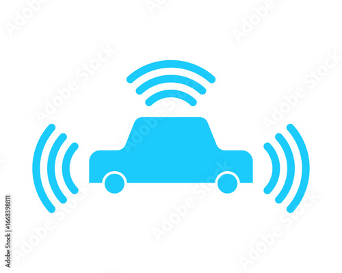 Autonomous vehicle icon indicating self-driving car technology with wireless signals, representing modern AI-driven mobility, innovation, and futuristic transportation concepts.
