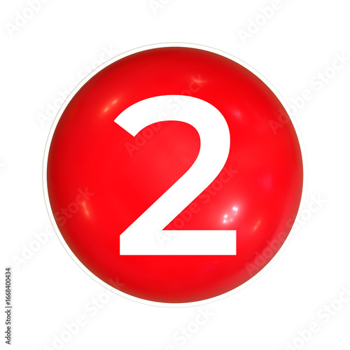Red Sphere Or Button With Number 2