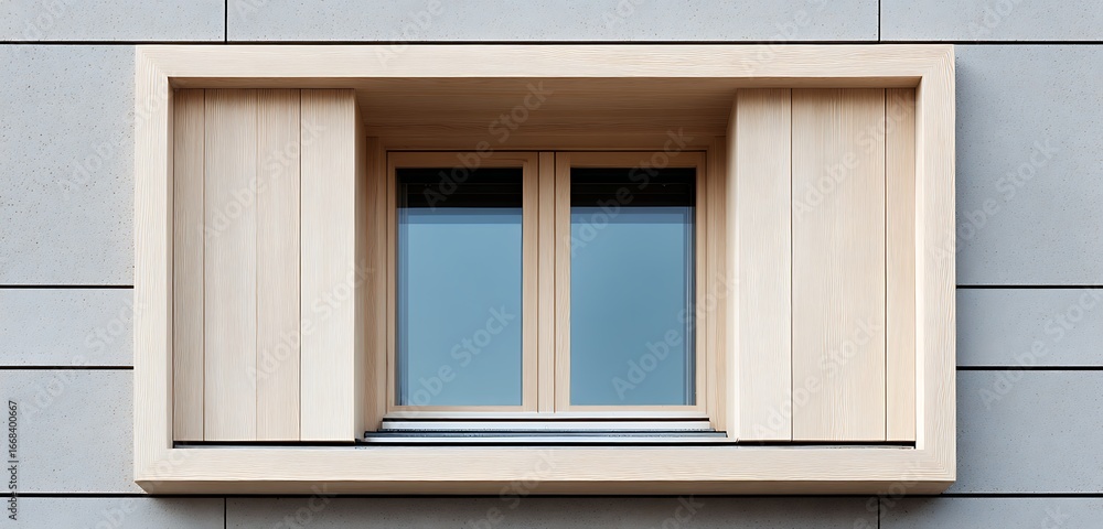 Fototapeta premium scandinavian birch window with vented panel, sound insulation, square shape showing meticulous joinery.