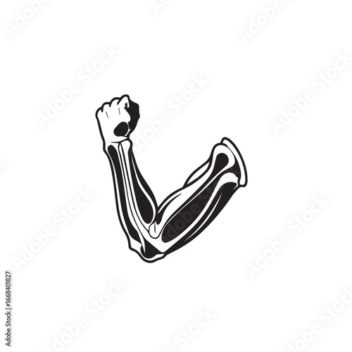Illustration of a flexing muscular arm with prominent biceps