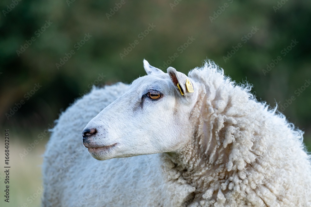 Fototapeta premium Sheep Profile in Green Pasture