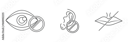 Disability eye hearing mouth impairment communication restriction medical healthcare accessibility outline awareness prohibition warning prevention icon vector illustration.