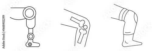 Prosthetic leg implant knee joint replacement orthopedic bone surgery rehabilitation disability healthcare mobility support outline anatomy icon vector illustration.