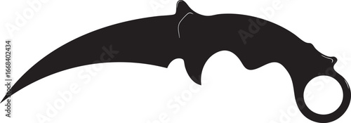 karambit curved knife silhouette isolated on white