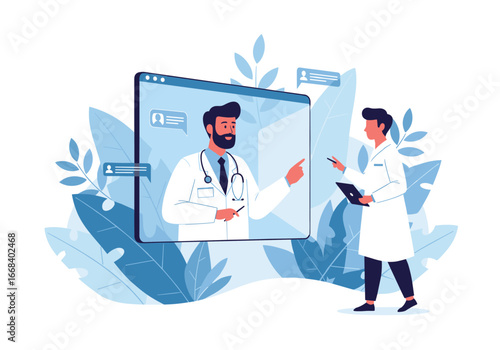 Telemedicine consultation between doctors using digital technology for remote healthcare services