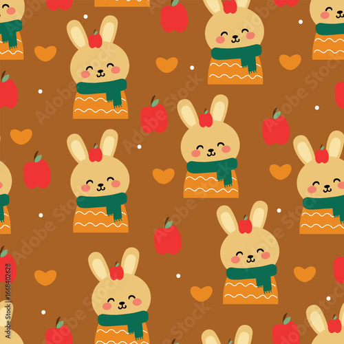 Wallpaper Mural Seamless pattern cartoon bunny with apple. cute animal with autumn vibes wallpaper for textile, gift wrapper Torontodigital.ca