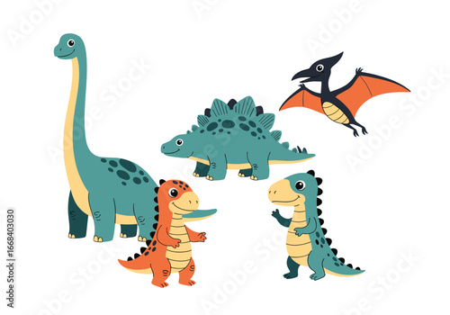 A colorful collection of adorable prehistoric reptiles roaming free together