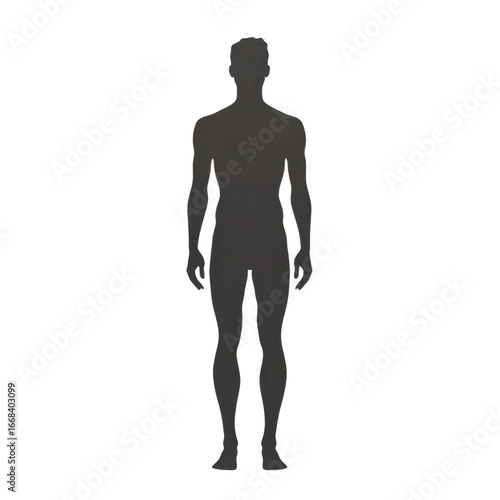 Silhouette of a standing male figure against a plain background showcasing body form and posture on transparent background