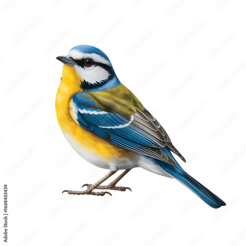 Fototapeta premium Vibrant blue and yellow bird perched gracefully showcasing intricate feather details