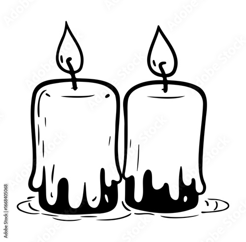 Hand-drawn Doodle of Two Melting Candles on a Simple Background