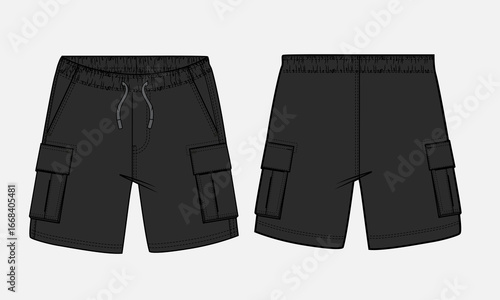 Sweat shorts pant vector illustration black color template front and back.
