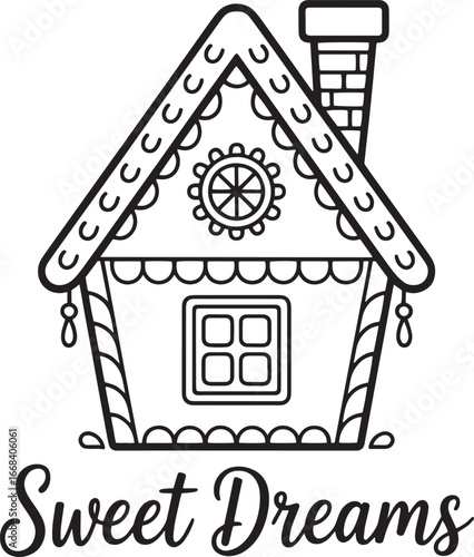 Sweet Dreams Gingerbread House Vector – Cute Holiday Cartoon Illustration, gingerbread house vector, sweet dreams home, holiday candy cottage, cute bakery illustration
