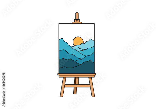 Artistic representation of a majestic mountain landscape under a bright sun
