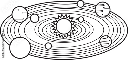 Solar System Diagram Planets Orbiting Sun Line Art Astronomy Science Education Chart