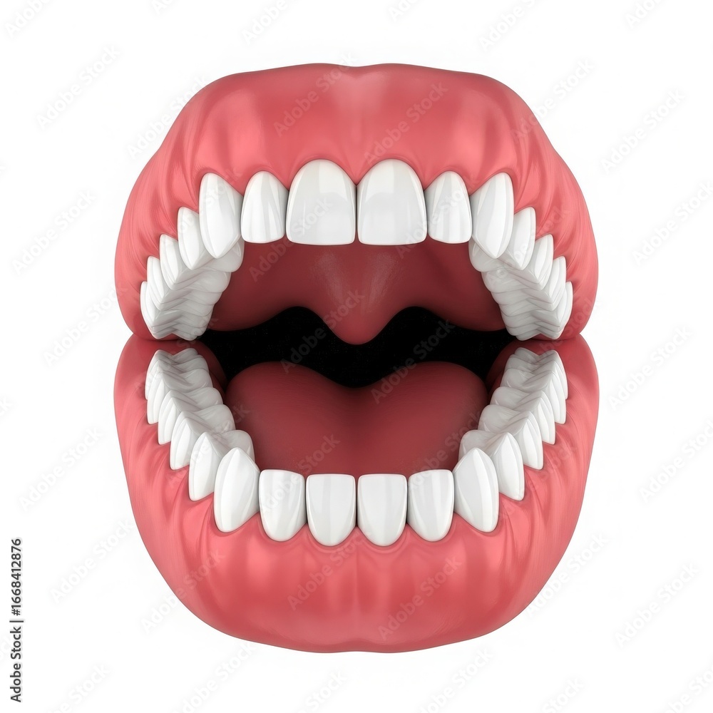 Obraz premium Realistic open mouth with detailed teeth and gums, showcasing dental health and anatomy