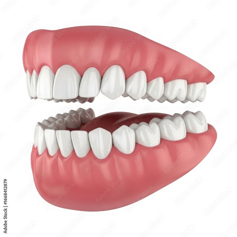 Fototapeta premium 3D rendering of a pair of human teeth showcasing dental health and anatomy, with a clean background