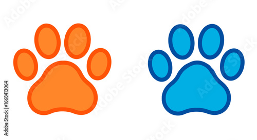 Orange and blue paw prints animal pet dog cat vector illustration clip art graphic design element on transparent background
