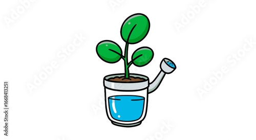 Plant growth watering can gardening nurture seedling sprout cultivation growth care nature green life on transparent background