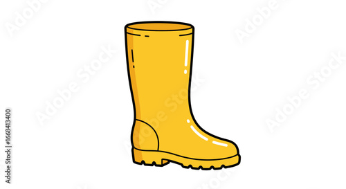 Yellow rain boot rubber footwear puddle protection waterproof wellington boot safety gear fashion on transparent background