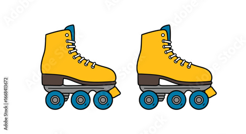 Yellow roller skates pair vintage quad skates skating sport equipment retro style roller skating recreation on transparent background