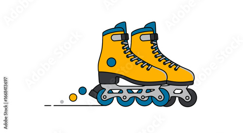 Yellow roller skates illustration, skating sport equipment, inline skates, rollerblades, recreation on transparent background