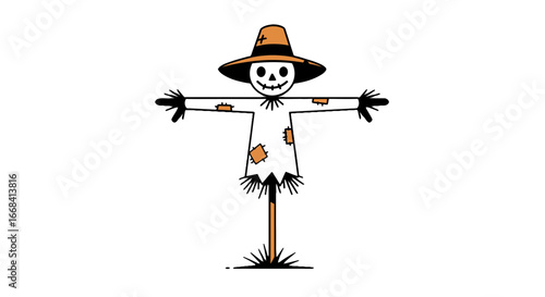 Scarecrow autumn harvest season fall decoration halloween farm field rural countryside character art design on transparent background