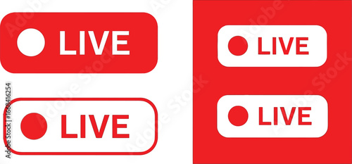 Bright red live streaming buttons with white text and a circular indicator