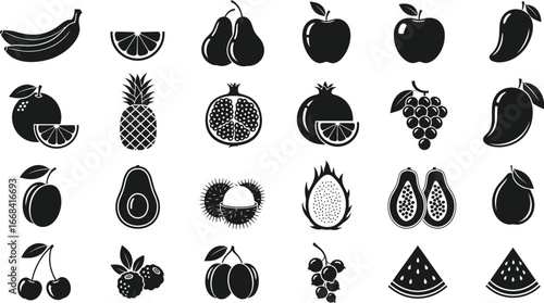 A vibrant collection of fresh fruit icons, showcasing diverse flavors and healthy eating.