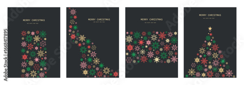 Wallpaper Mural Modern Christmas Card Bundle with Dark Background and Snowflake Art Torontodigital.ca