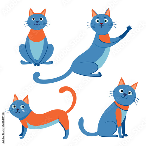 Whimsical Cats Adorable Cartoon Felines in Playful Poses Collection of cats illustration, animals