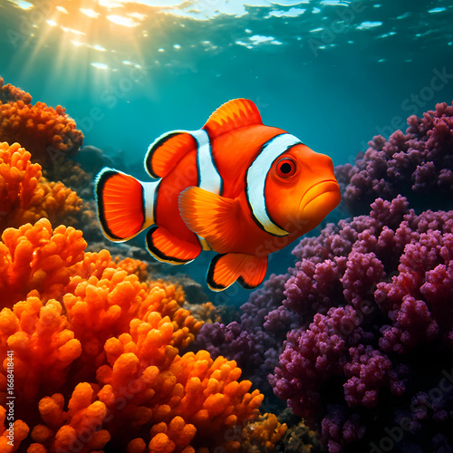 Vivid Clownfish in Coral Reef – Generative AI