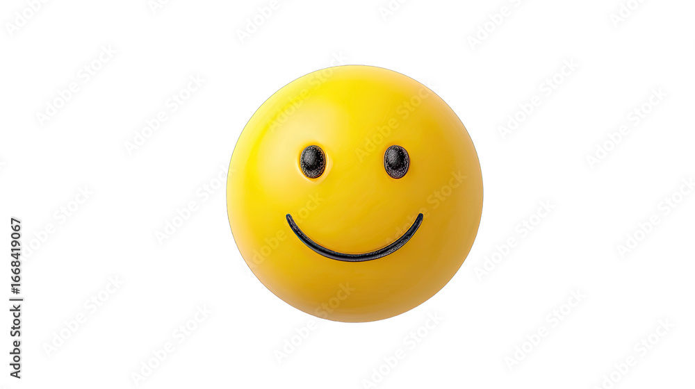 Fototapeta premium Happy emoticon. 3D rendered yellow face with a smile