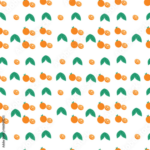 Creative lovely summer pattern with slice lemons top view. Ripe juicy lemons, orange and green leaves pattern on white background. Lemon fruit, citrus minimalist concept, vitamin C. Leave bright color